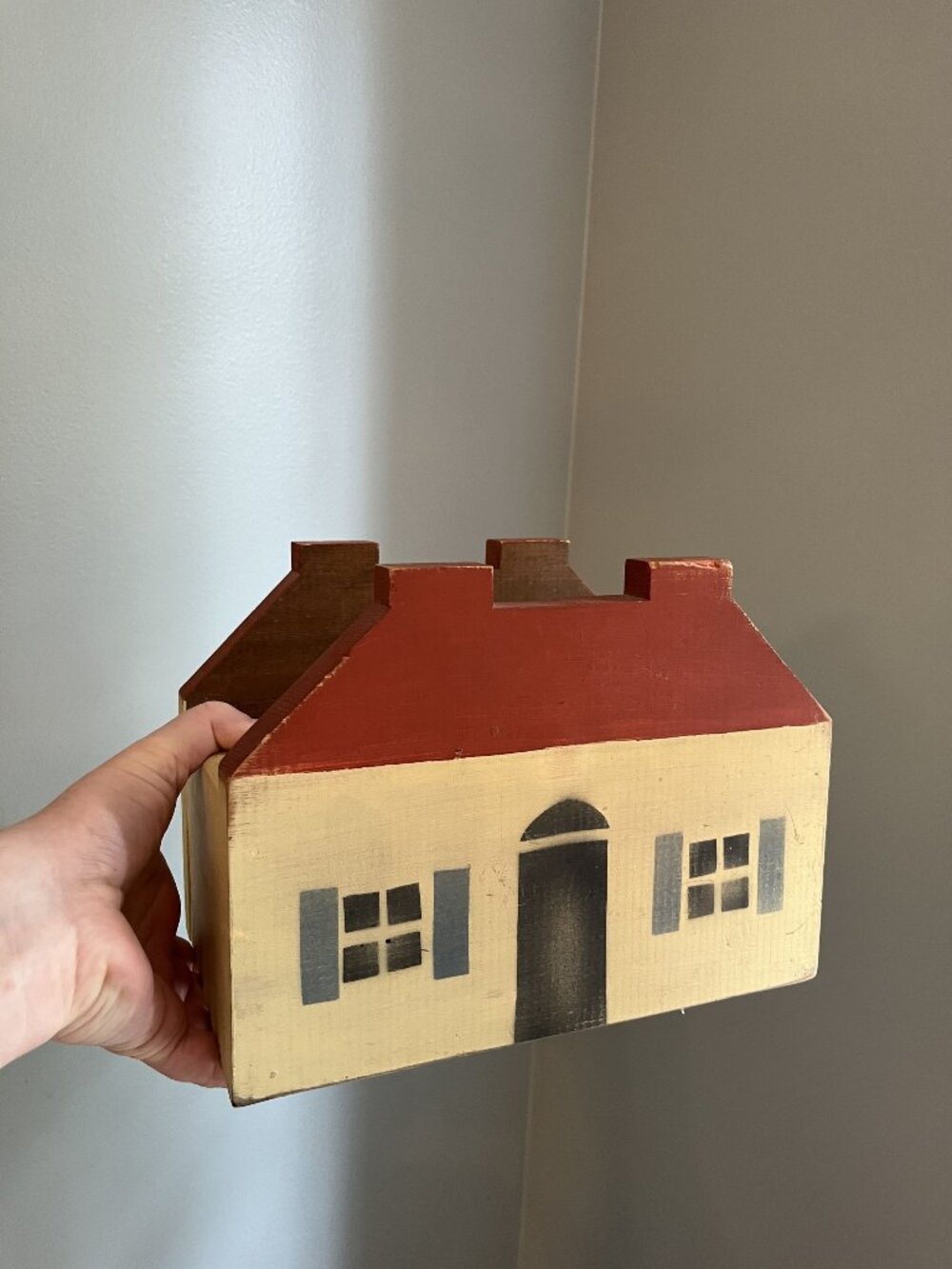 Country Hand-Painted Wooden Box Folk Art House